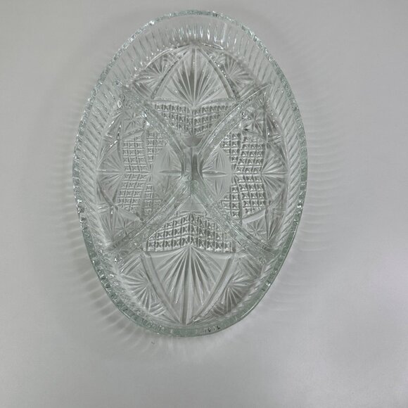 Libbey Clarion Clear Glass Divided Oval Serving Tray With Starburst Design - Picture 2 of 7